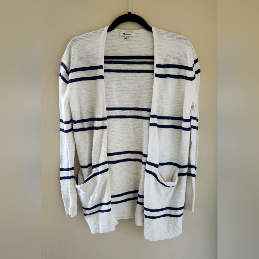 Madewell Ivory and Navy Striped Cardigan